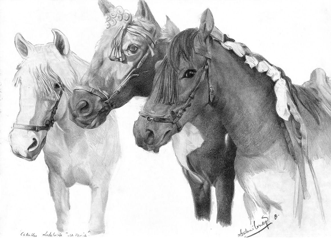 Caballos en la feria de Jerez dibujo