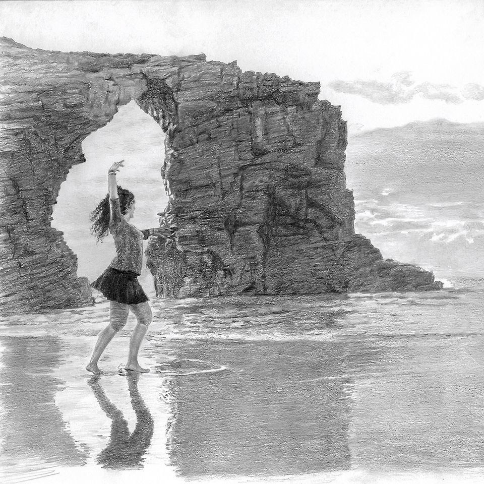 Danzando en praia das Catedrais dibujo 