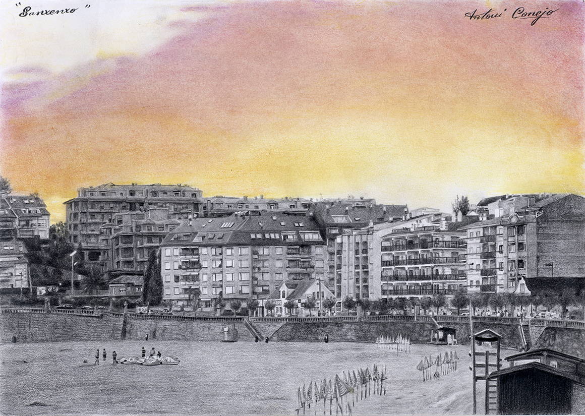 Paseo Silgar dibujo a color y blanco y negro