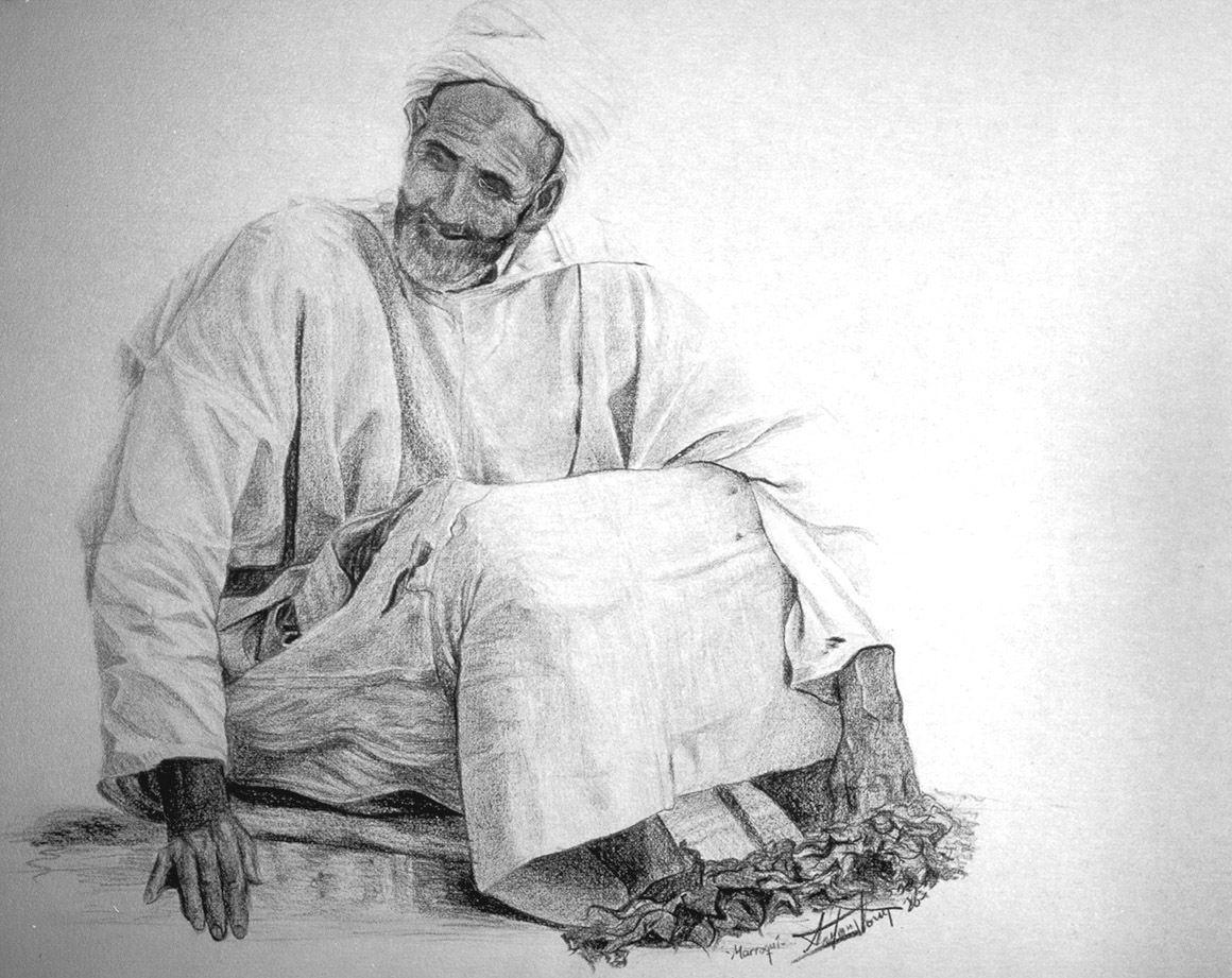 Marroquí sentado dibujo