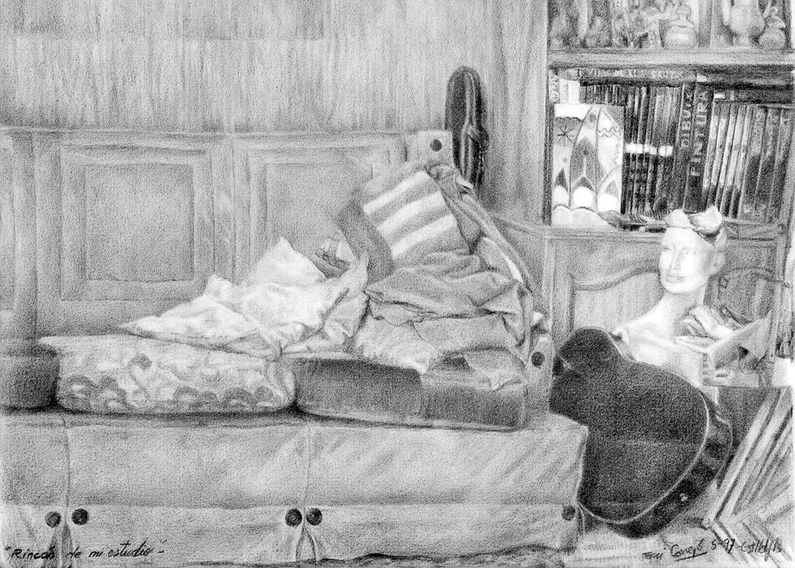RIncón de mi estudio en Castelldefels dibujo 