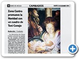 Noticia de prensa sobre la obra de tematica Navideña de Toni Conejo promovida por zona centro en Cambados